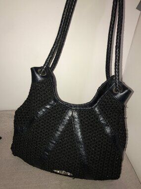 Vtg Ltd Ed Elliot Lucca Bali Crocheted Leather Hobo Bag